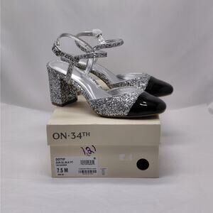 ON 34TH Womens Heels 7.5 Silver Black Glitter Party Wedding Formal Evening Pumps